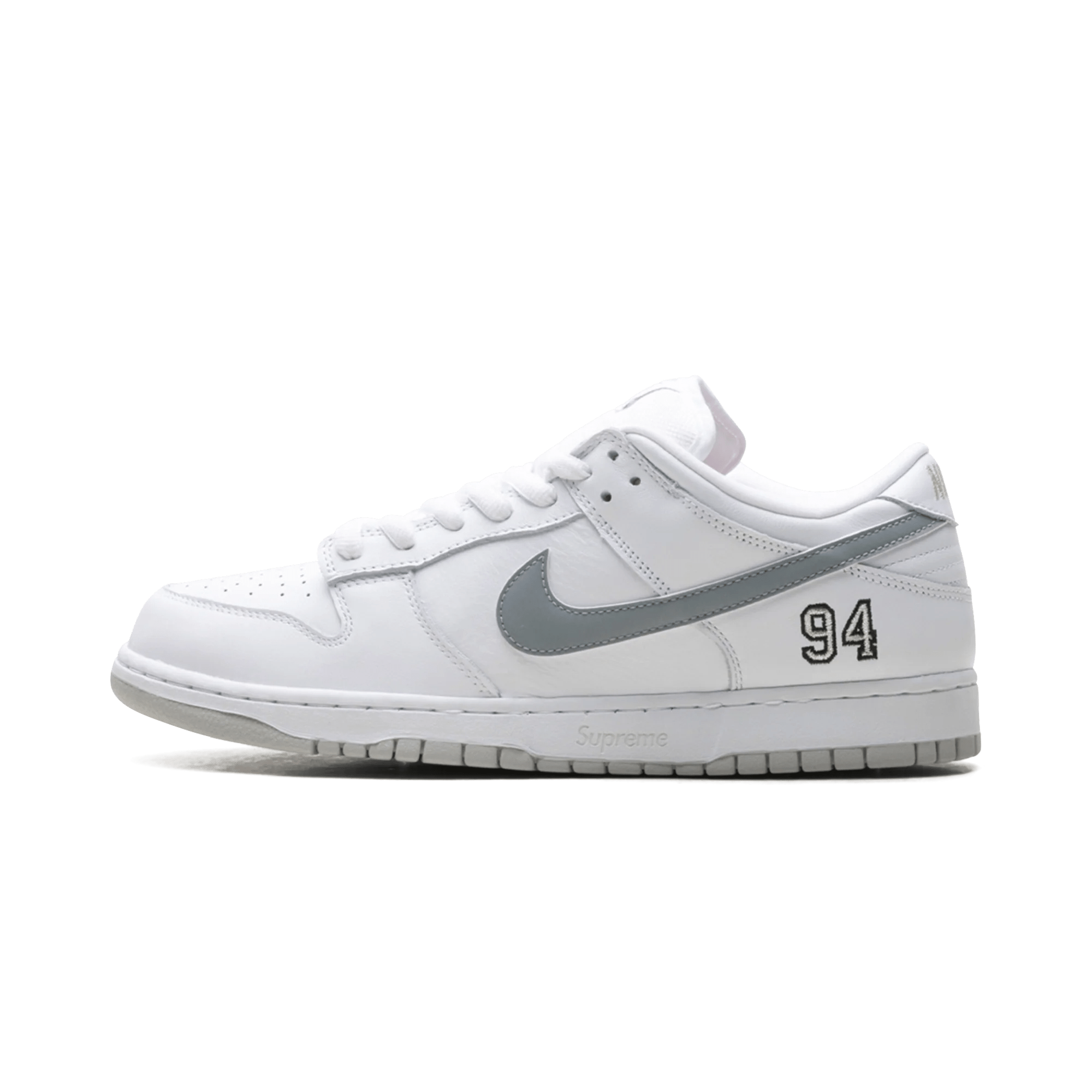Nike SB Dunk Low Supreme 94 White Metallic Silver - Bucharest Kicks