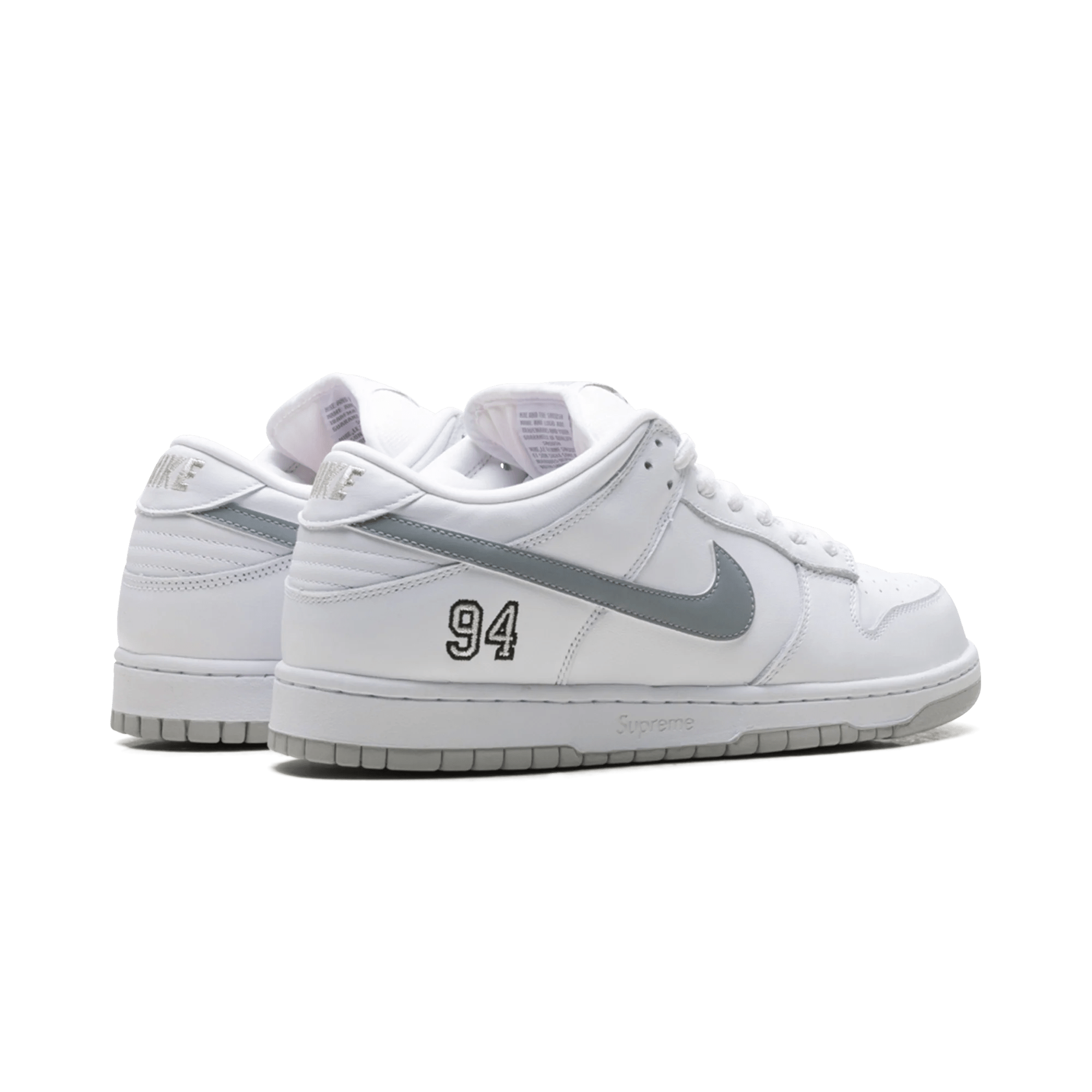 Nike SB Dunk Low Supreme 94 White Metallic Silver - Bucharest Kicks